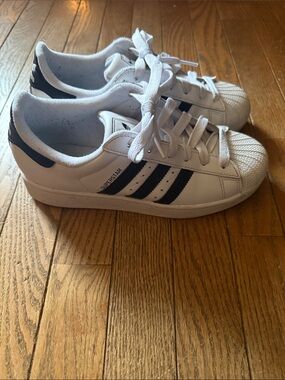 adidas White Sneakers with Black Three Stripes size 6